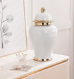 White Ginger Jar with Gold Rim