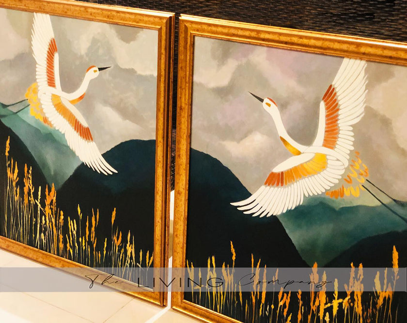 Indigo Horizons – Sandhill Crane Duo Paintings (Set of 2)