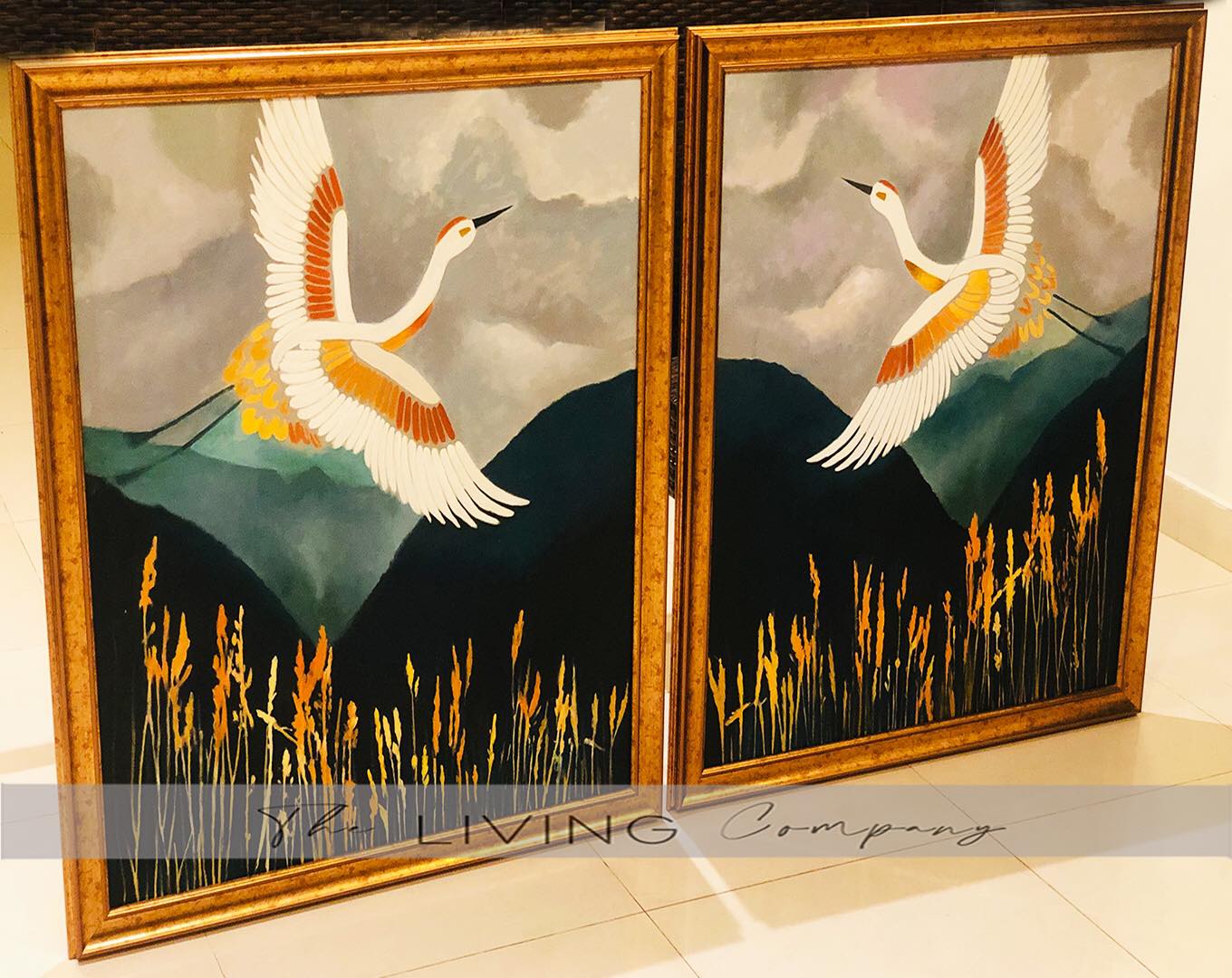 Indigo Horizons – Sandhill Crane Duo Paintings (Set of 2)