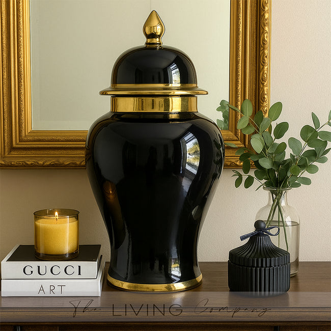 Black Ginger Jar with Gold Rim
