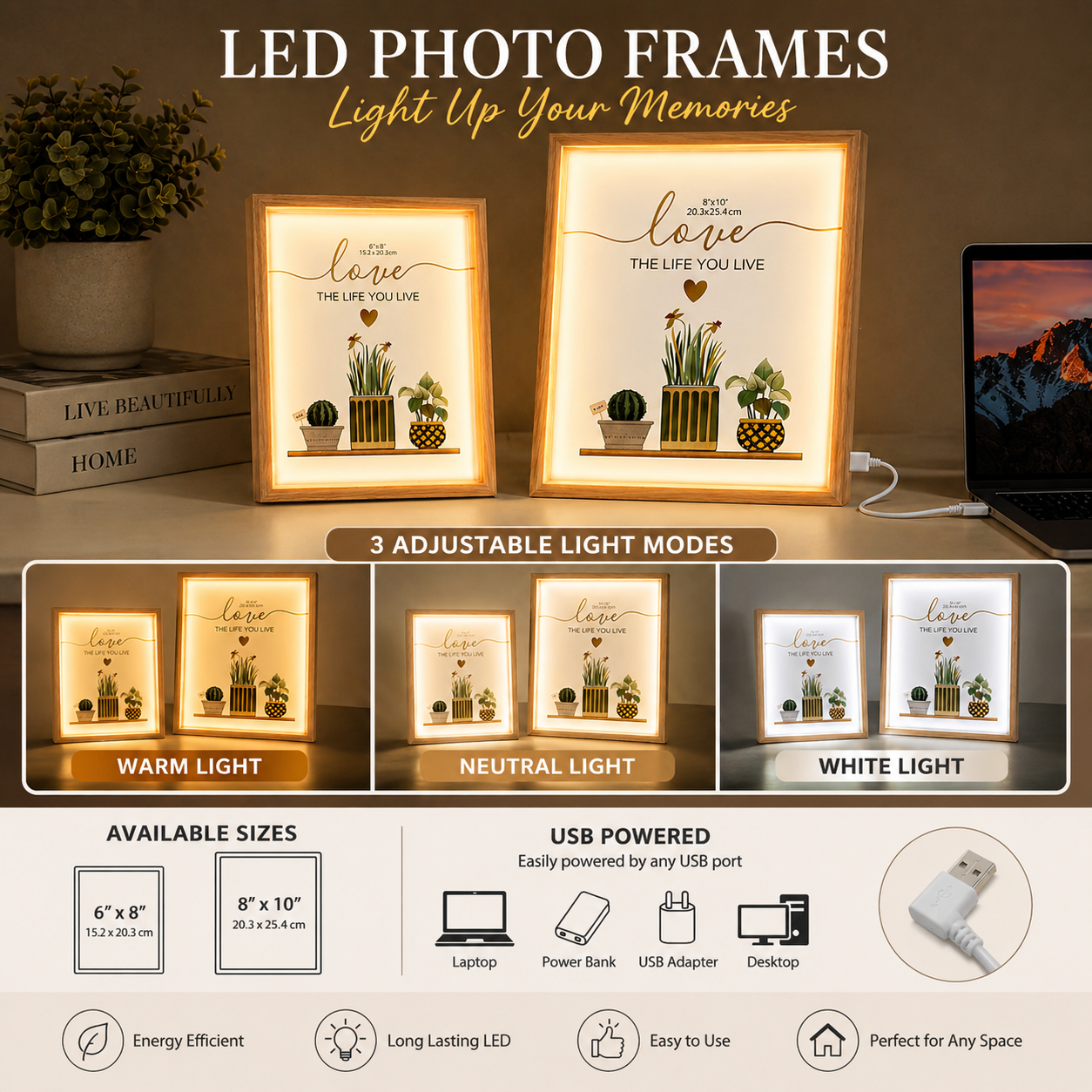 LED Photo Frames - Available in 2 sizes