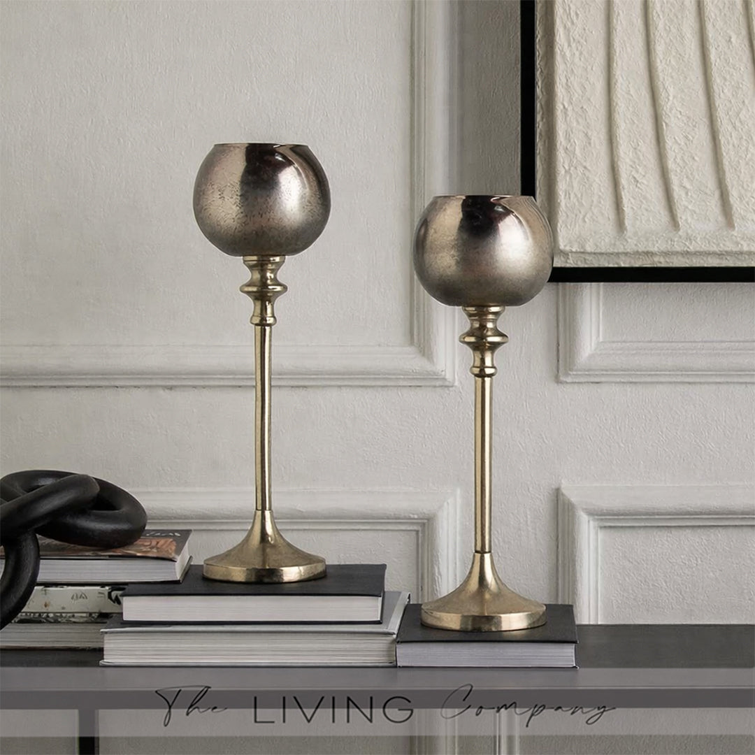Luna Gleam Pair of Glass Candle Holders