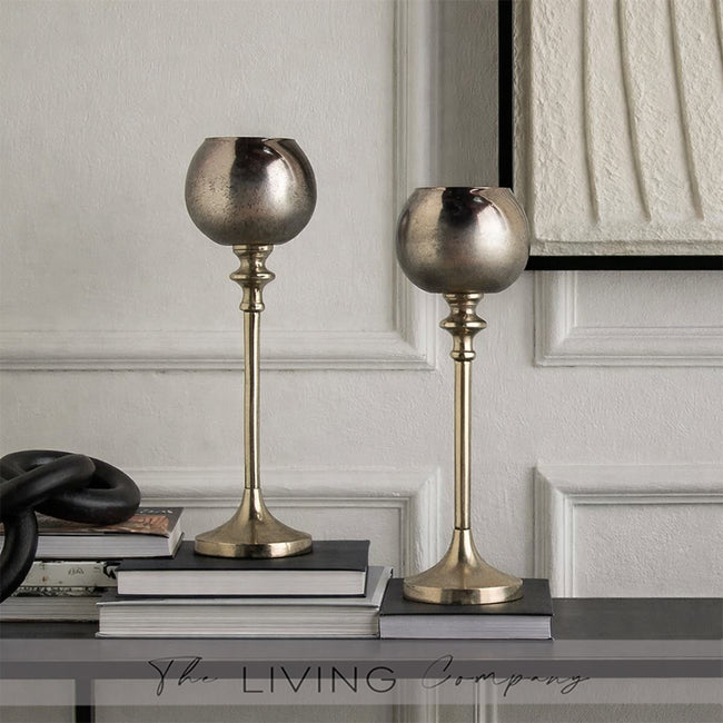 Luna Gleam Pair of Glass Candle Holders