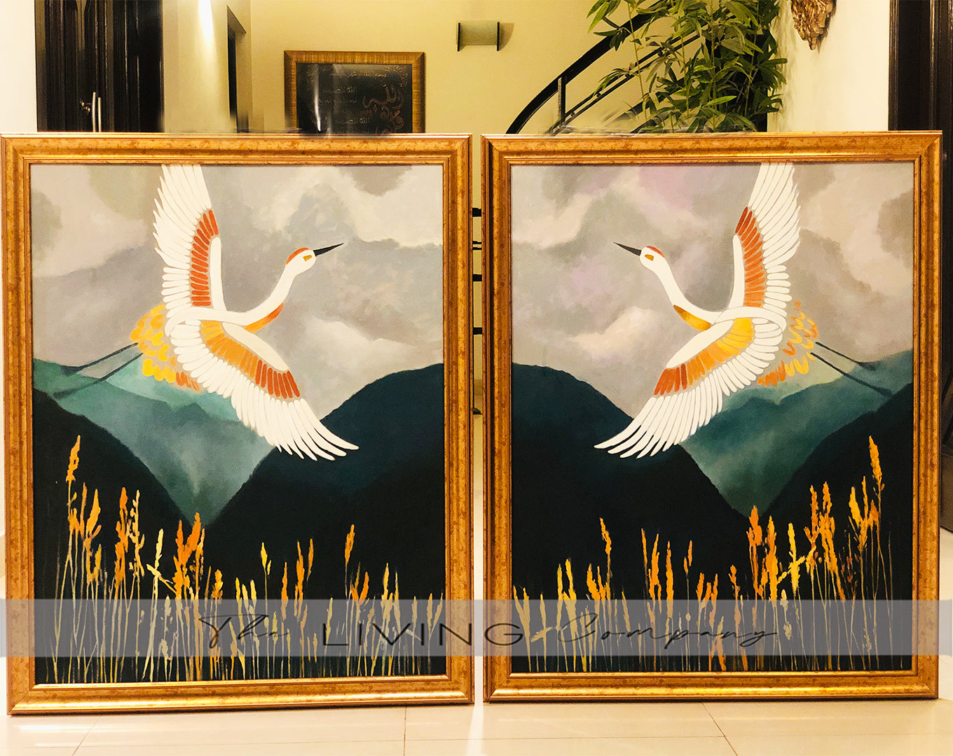 Indigo Horizons – Sandhill Crane Duo Paintings (Set of 2)