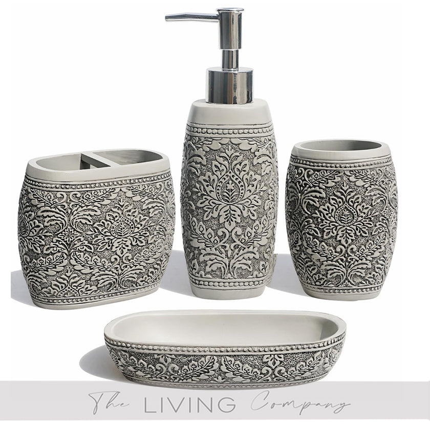 4-Piece Carved Flair Vintage Resin Bathroom Set
