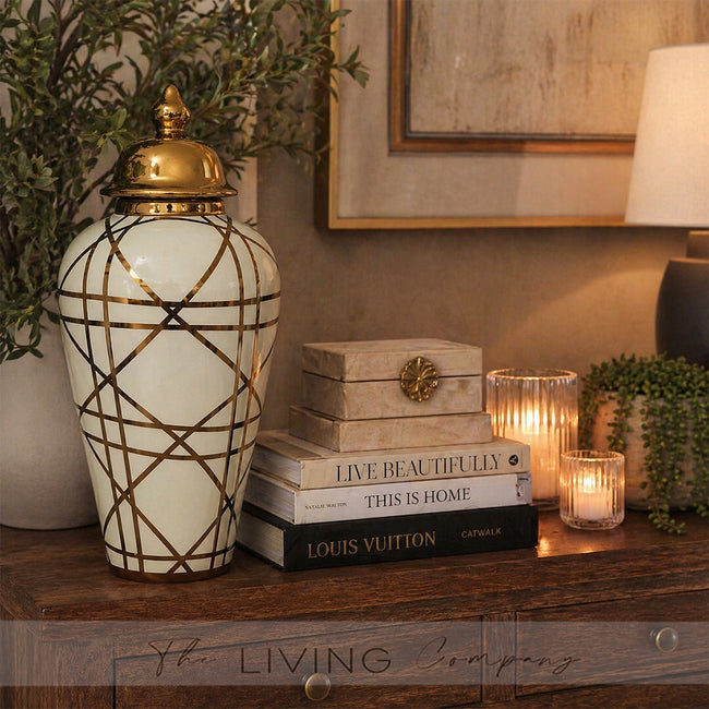 Tall Gold Geometric Urn