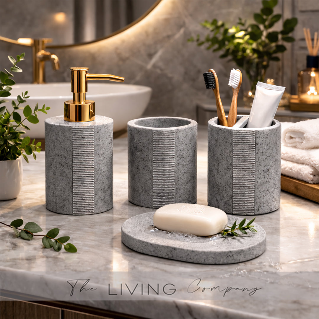Slate Harmony – 4-Piece Grey Resin Bathroom Set