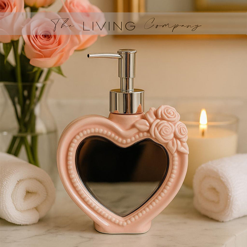 Heart-Shaped Ceramic Soap Dispenser with Mirror
