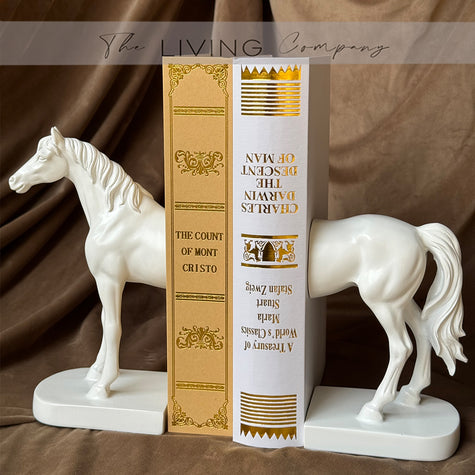 Stallion Horse Bookends - White