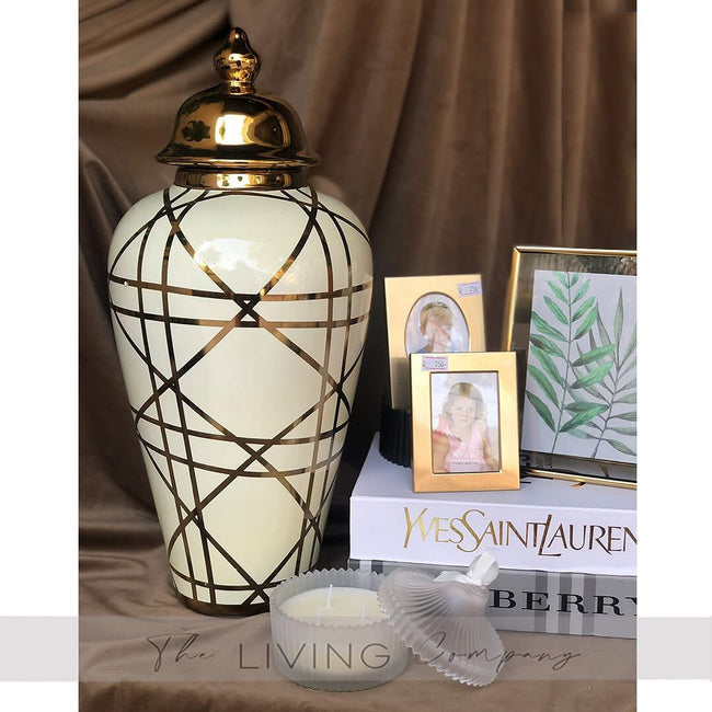 Tall Gold Geometric Urn