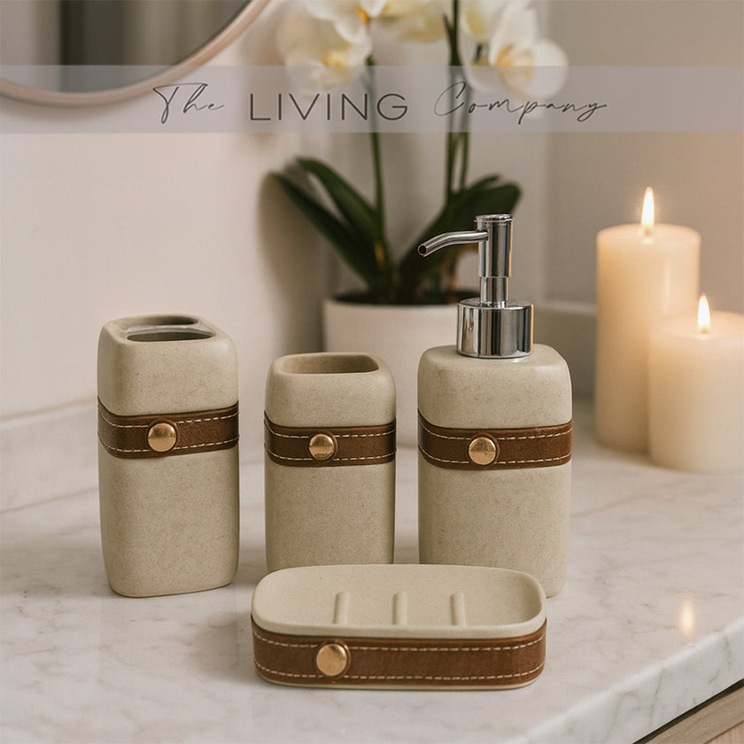Ivory Stone & Strap – 4-Piece Bathroom Set