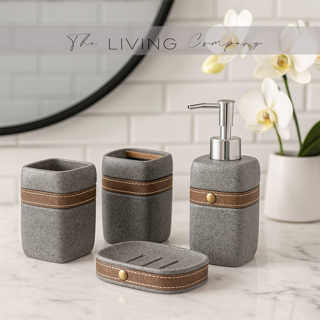 Grey Stone & Strap – 4-Piece Bathroom Set