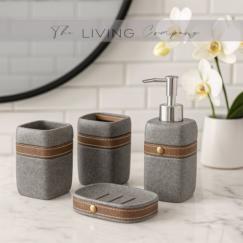 Grey Stone & Strap – 4-Piece Bathroom Set