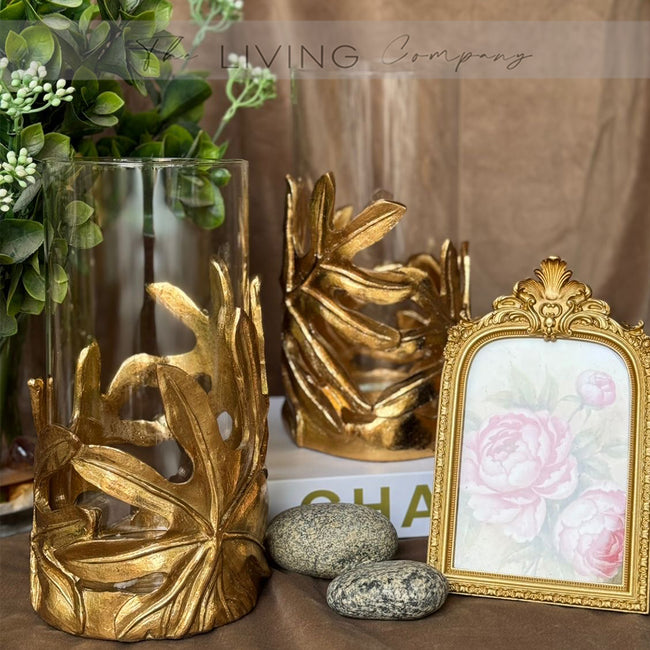 Gilded Fern Hurricane Candle Holder