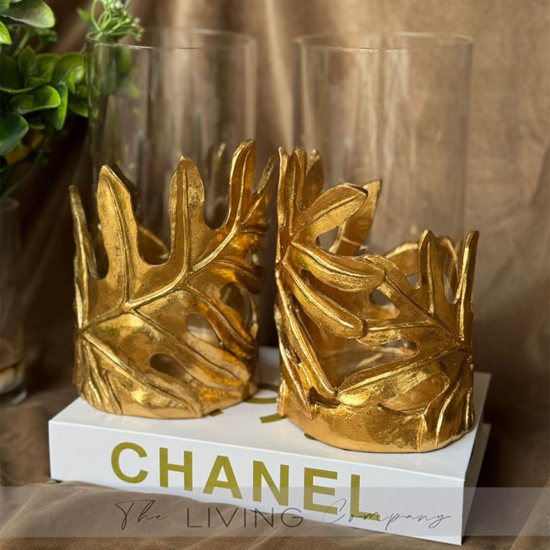 Gilded Fern Hurricane Candle Holder