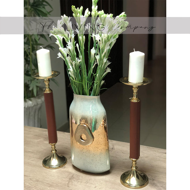 Graceful Minimalist Pair of Leather Candle Holders