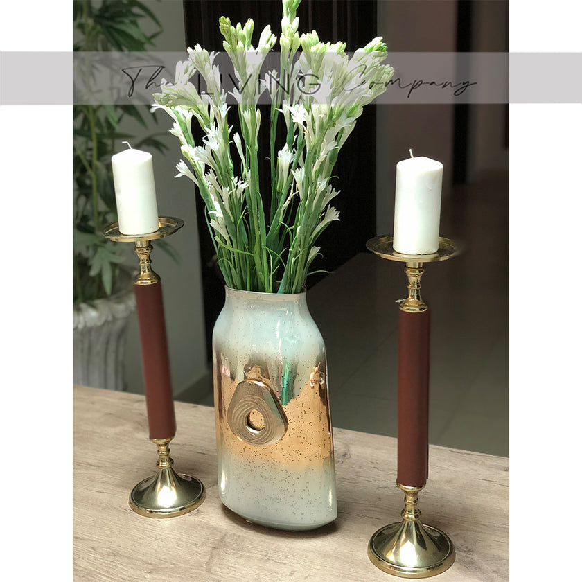 Graceful Minimalist Pair of Leather Candle Holders