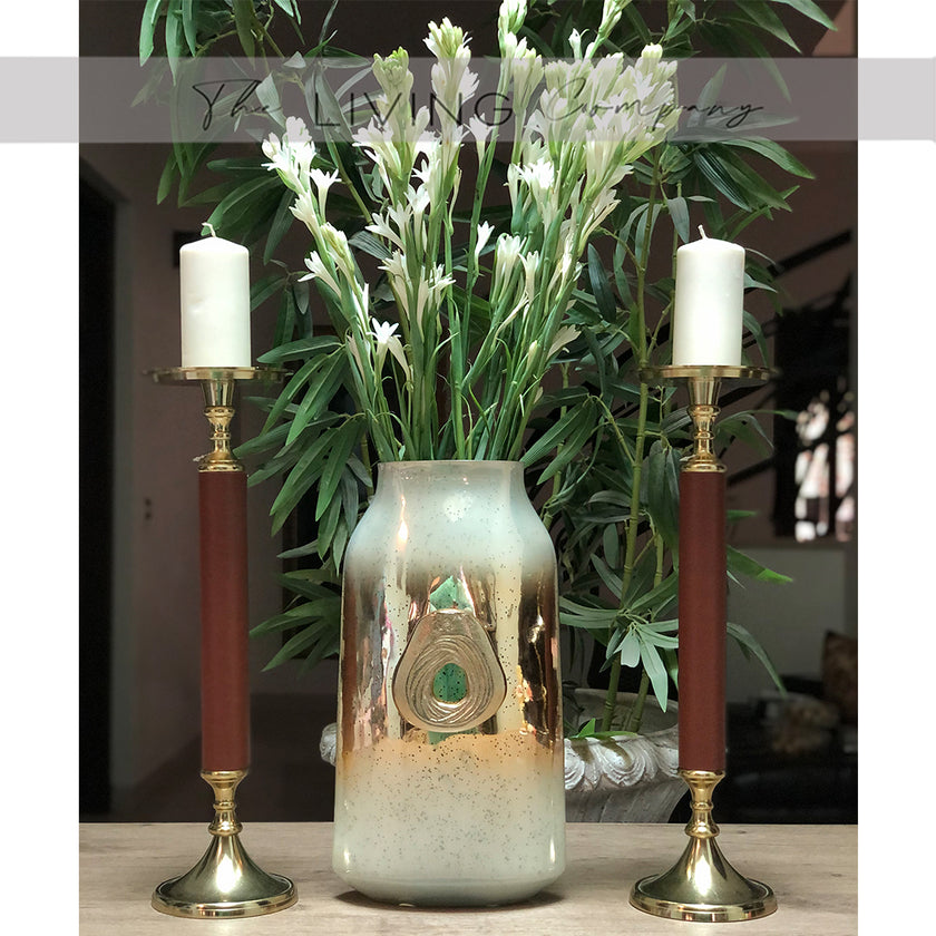 Graceful Minimalist Pair of Leather Candle Holders