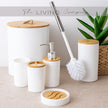 6-Piece White Plastic & Bamboo Bathroom Set