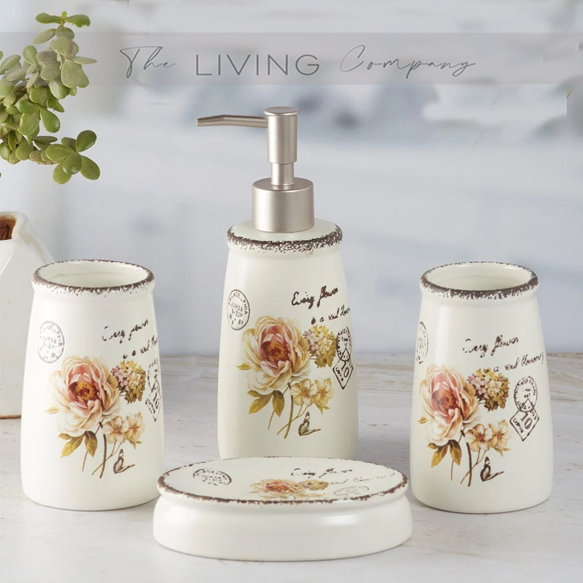 4-Piece Vintage Orange Floral Bathroom Set