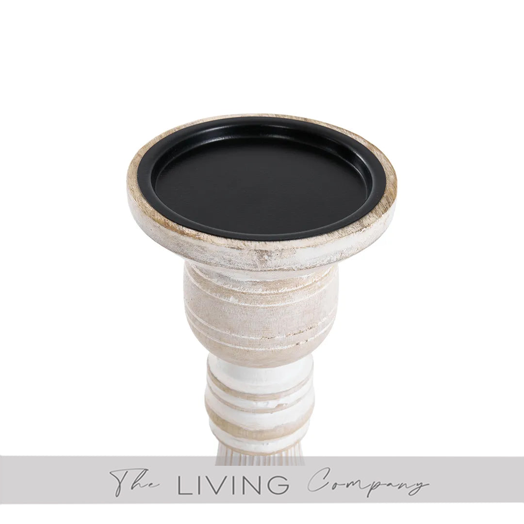 White Washed Ribbed Candle Holder