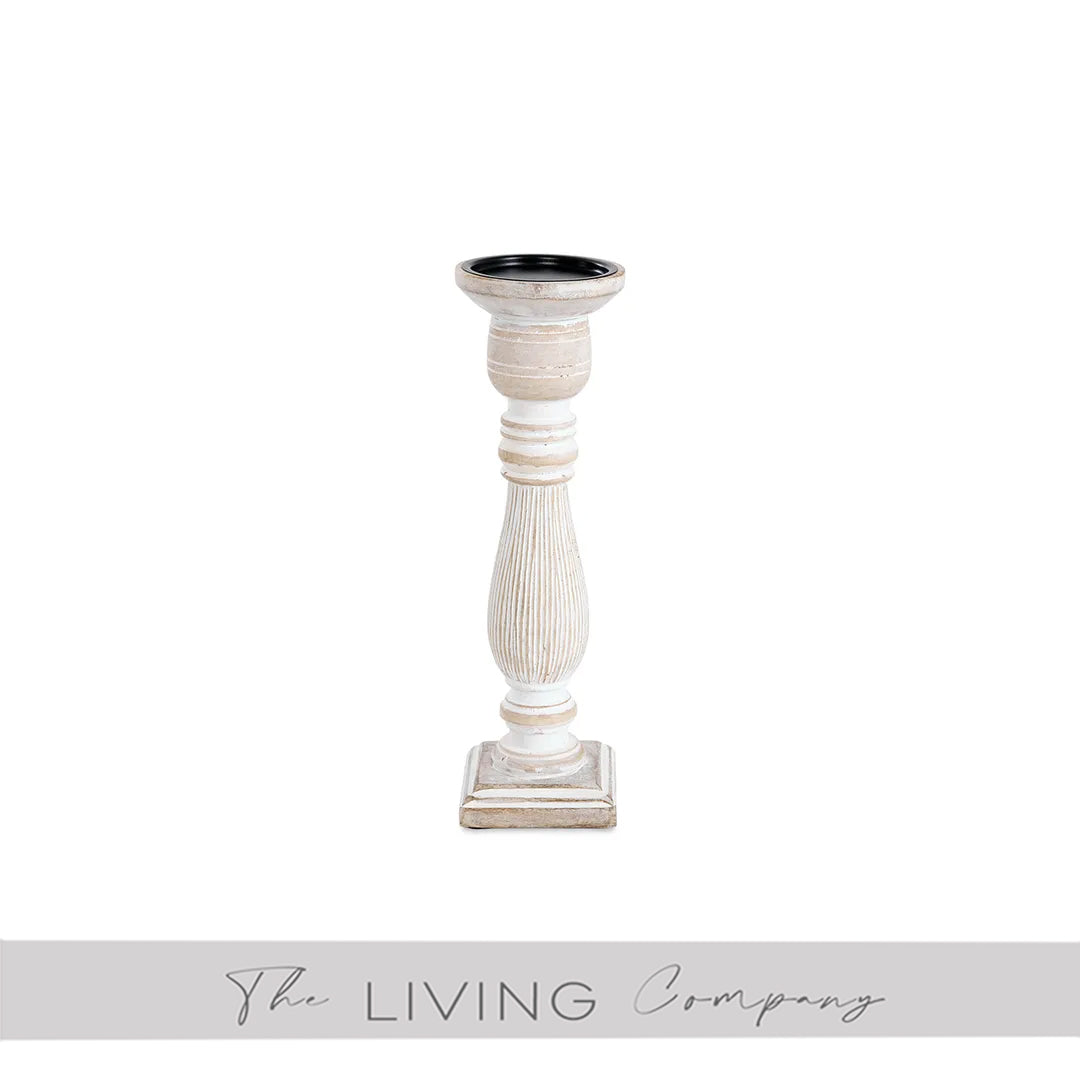 White Washed Ribbed Candle Holder